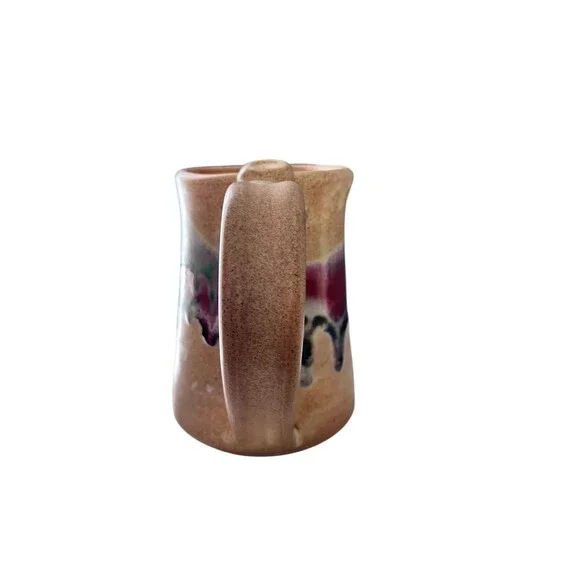 Hand thrown Studio Pottery Drip Paint Earthernware Mug Large Thumb Clay Neutral - Picture 4 of 7